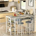 LinkRomat Bar Table and Chairs Set for 2, Marble Kitchen Island Table with 2 PU Bar Stools, Tall Kitchen Table and Chairs with Storage for Small Spaces, Home & Apartment, White