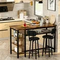 LinkRomat Bar Table and Chairs Set for 2, Marble Kitchen Island Table with 2 PU Bar Stools, Tall Kitchen Table and Chairs with Storage for Small Spaces, Home & Apartment, White