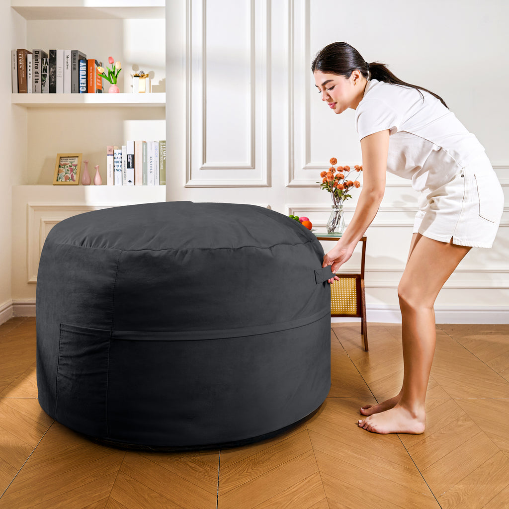 4FT Bean Bag Chair, Minimalist Bean Bag with Velvet Cover, Fluffy and Comfy Bean Bag for Adults, Bean Bag Sofa Filled with High-Density Sponge for Gaming (Yellowish Beige)