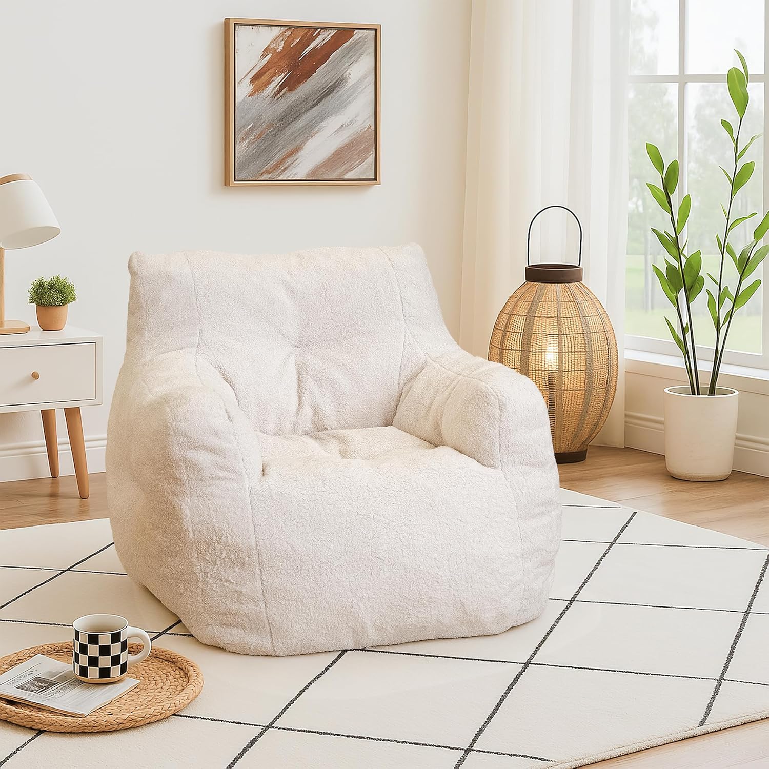 LinkRomat Bean Bag Chair, Bean Bag Sofa with Tufted Soft Stuffed Filling, Fluffy and Lazy Sofa with Premium Memory Foam Filler for Living Room, Bedroom, Dorm