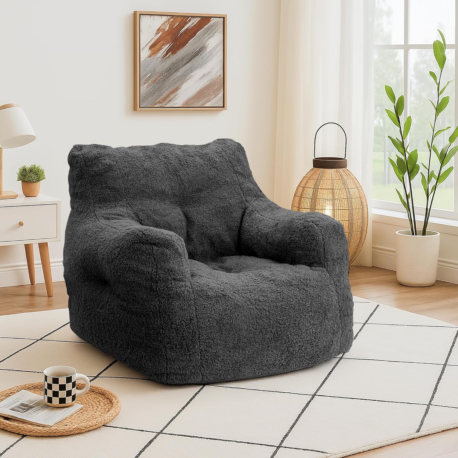 LinkRomat Bean Bag Chair, Bean Bag Sofa with Tufted Soft Stuffed Filling, Fluffy and Lazy Sofa with Premium Memory Foam Filler for Living Room, Bedroom, Dorm
