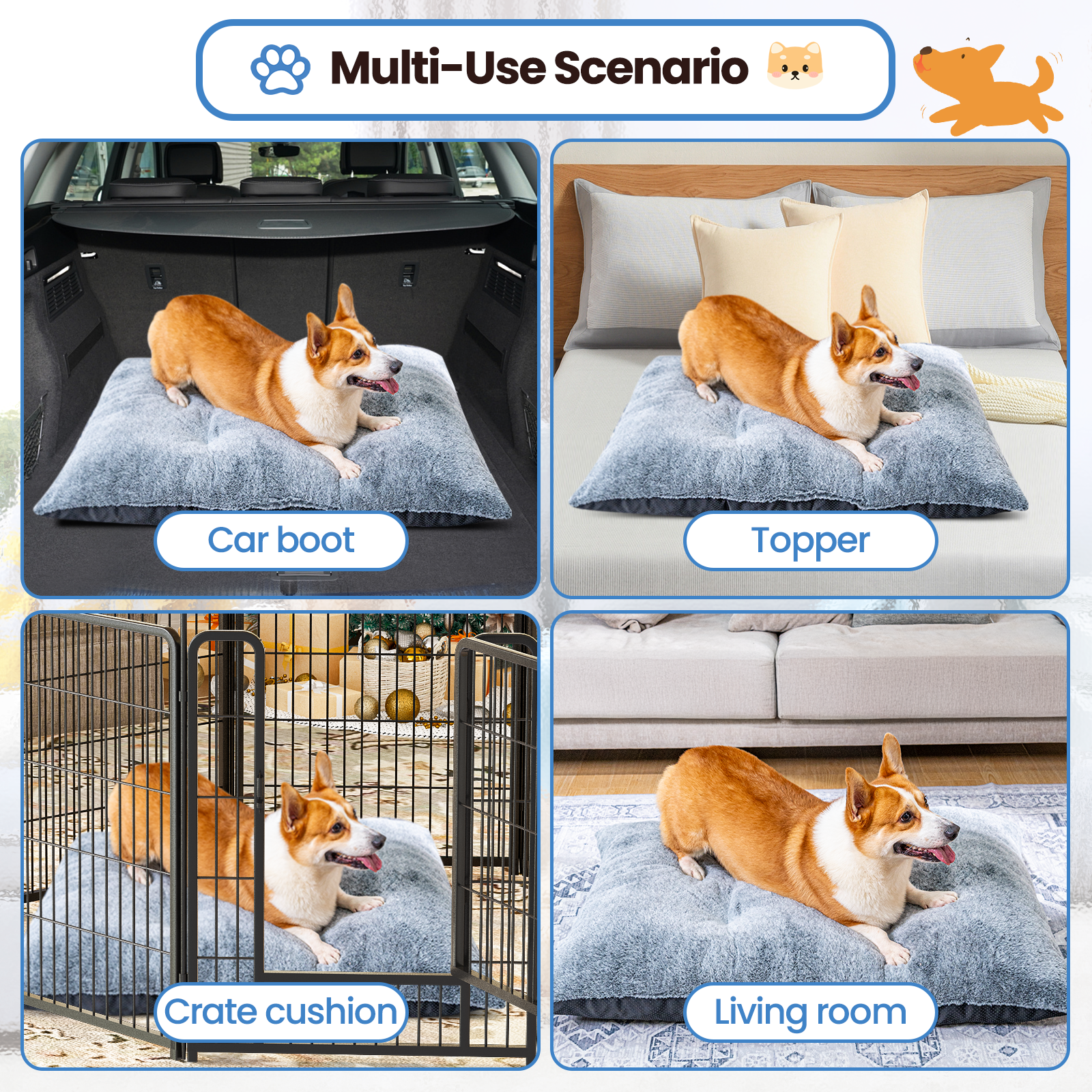 LinkRomat Washable Dog Bed for Small Dogs Dog Crate Mat 32 Inch Comfy Fluffy Kennel Pad Anti-Slip for Dogs Up to 60 lbs, 32" x 21"
