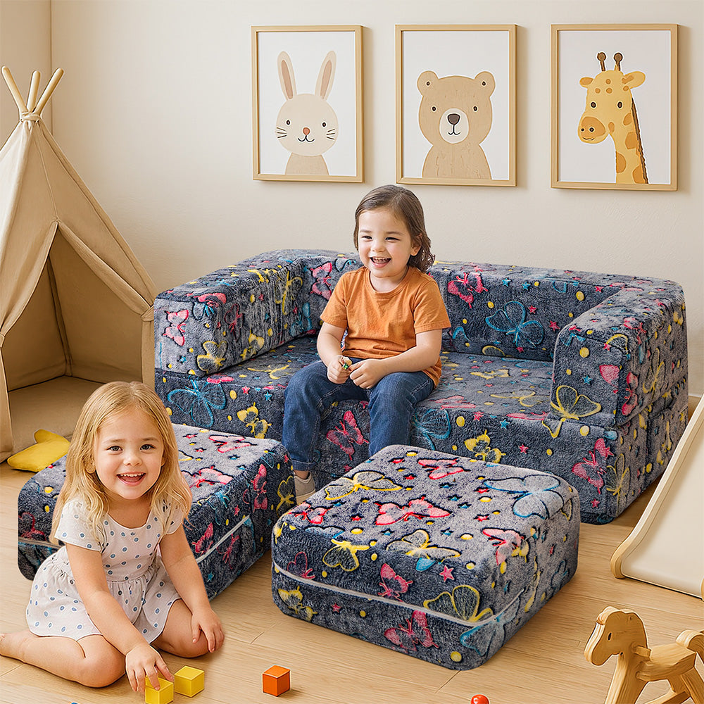 LinkRomat Modular Kids Play Couch, Toddler & Child Sectional Sofa, Glow in Dark, 3-in-1 Convertible Play Couch with High-Density Foam for Boys Girls