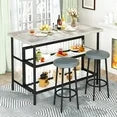 LinkRomat Kitchen Island with Stools & Storage, 3 Piece Modern Bar Table Set for 2, Small Kitchen Table for Apartment, Home Bar, Dining Room, White