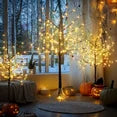 LinkRomat Halloween Tree Set for 3, 4FT 5FT 6FT with 200 LED Lights & 24 Ornaments, Halloween Decorations Home Party Indoor Outdoor