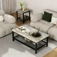 LinkRomat Living Room Coffee Table Set of 3, Modern Industrial Table Set with 1 Coffee Table and 2 End Tables, Square Wood and Metal Frame, Gray