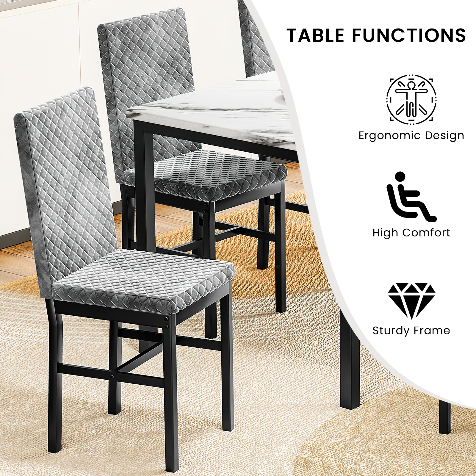 LinkRomat Modern 7 Piece Dining Room Sets for 6, Table Dining Set for 6, Faux Marble Kitchen Table PU Leather Chair for Apartment, Dining Room