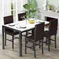 LinkRomat Dining Table Set for 4, Faux Marble Kitchen Table & 4 White Upholstered Chairs, Modern Dinner Table Set for Dining Room, Small Spaces