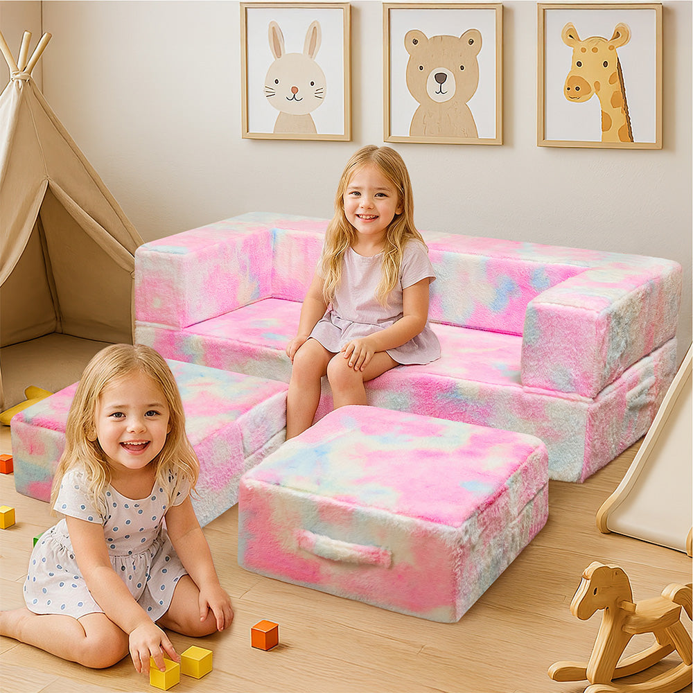 LinkRomat Modular Kids Play Couch, Toddler & Child Sectional Sofa, Glow in Dark, 3-in-1 Convertible Play Couch with High-Density Foam for Boys Girls