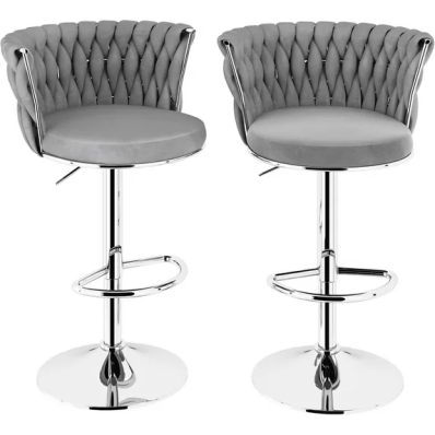 LinkRomat Velvet Bar Stools Set of 2,Swivel Counter Height Bar Stools with Backrest and Footrest,for Kitchen Island Dining Chairs