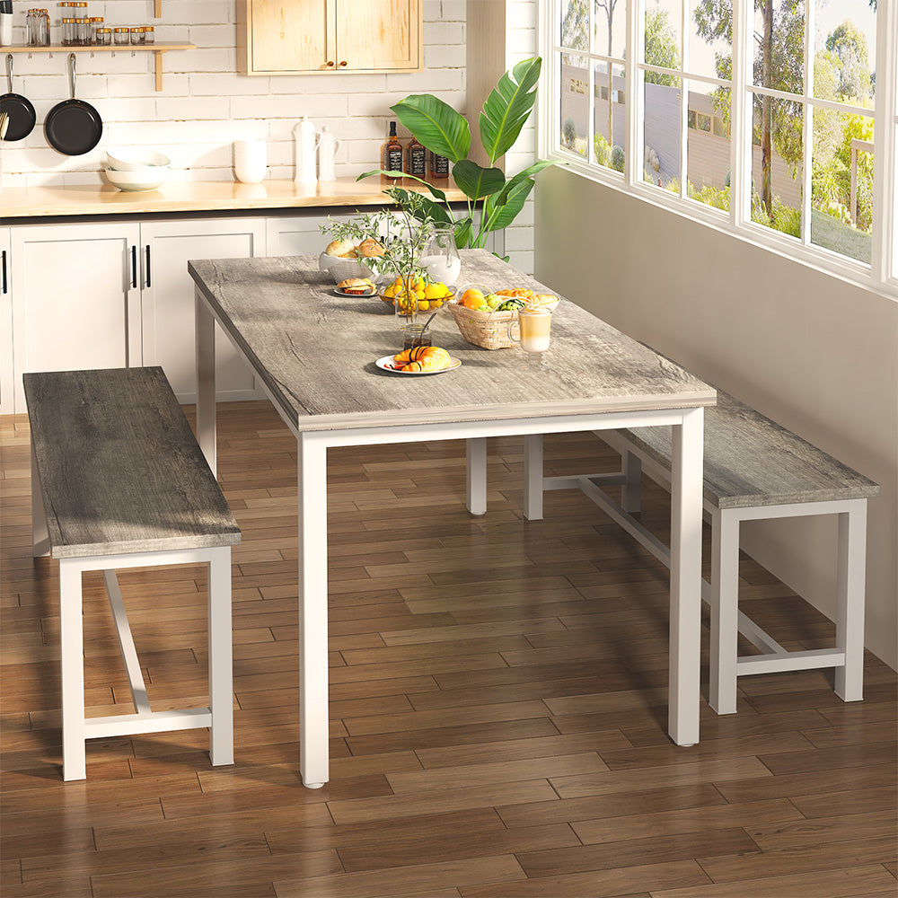 LinkRomat 3 Piece Dining Room Table Set for 4, 47" Farmhouse Dining Table with Benches, Rectangular Kitchen Sets for Small Space, Apartment, Restaurant