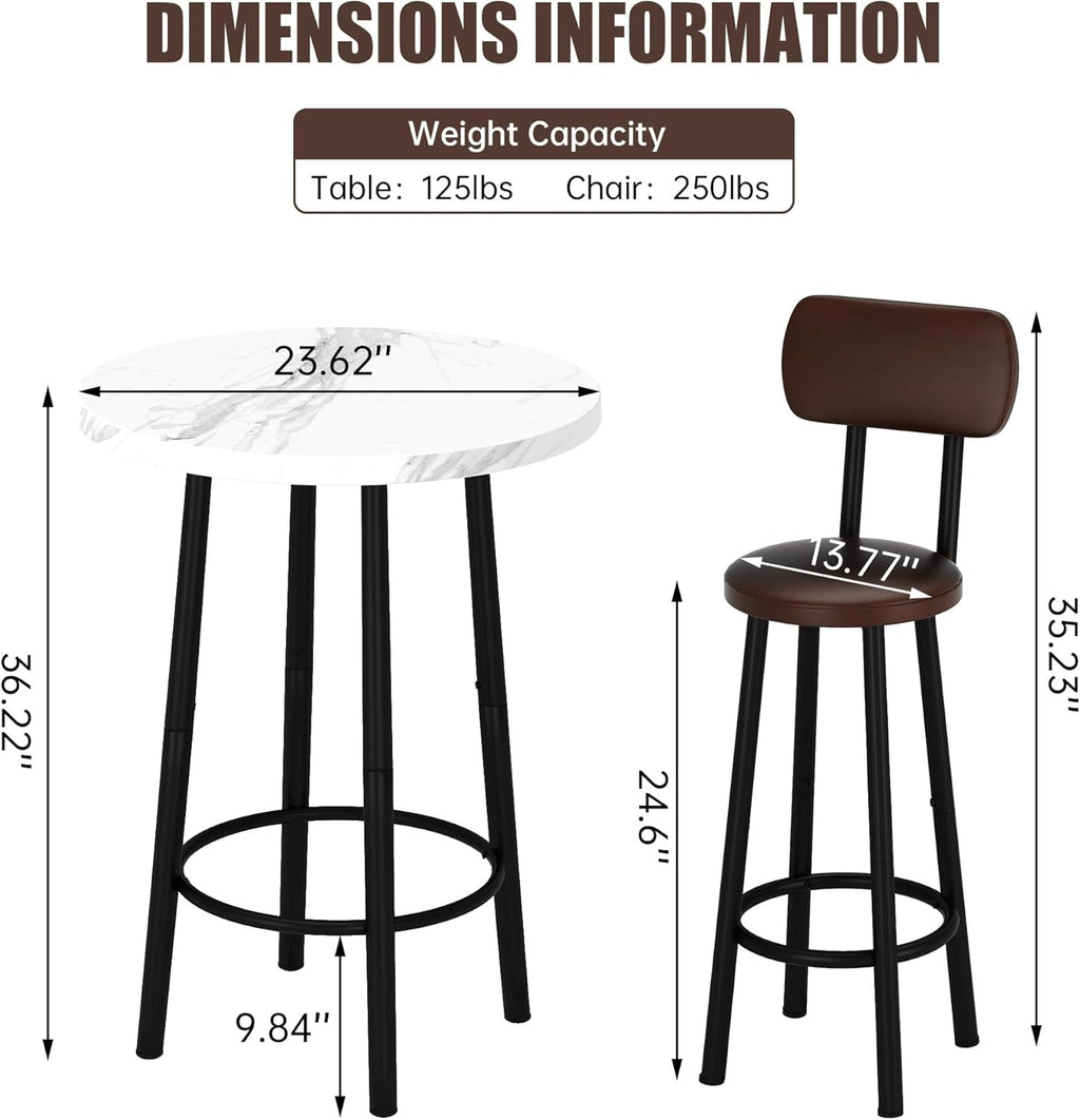 3 Piece Pub Dining Set, 24" Dining Table Set with 2 PU Leather Upholstered Stools, Square Small Space Kitchen Table Pub Set for Apartment Dining Room, Living Room