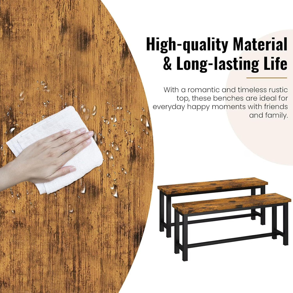 MOOSENG 2 Pack 39 Inch Industrial Dining Bench Set of 2 Black Kitchen Bench with Metal Legs Durable and Stable for Dining Room Living Room Bedroom Entryway
