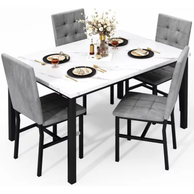 LinkRomat 5-Piece Faux Marble Dining Table Set for 4, Modern Kitchen Table with Chairs, Dinette Dining Room Furniture Set for Compact Space Saving