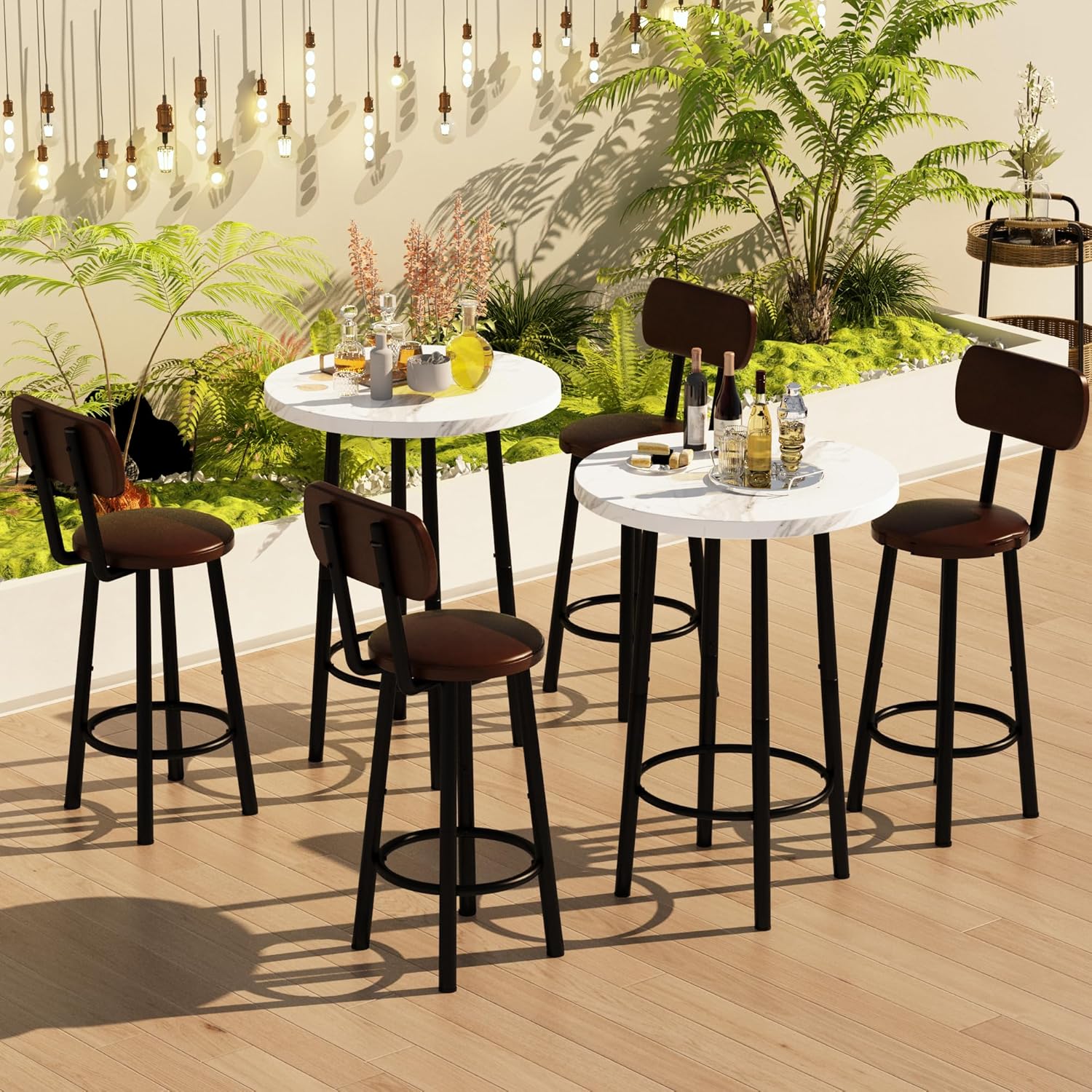 3 Piece Pub Dining Set, 24" Dining Table Set with 2 PU Leather Upholstered Stools, Square Small Space Kitchen Table Pub Set for Apartment Dining Room, Living Room