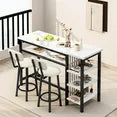 LinkRomat Bar Table and Chairs Set for 2, Marble Kitchen Island Table with 2 PU Bar Stools, Tall Kitchen Table and Chairs with Storage for Small Spaces, Home & Apartment, White