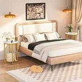 LinkRomat Marble Side Table Set of 2, Small Round End Table with Metal Frame, Bedside Corner Table for Living Room & Bedroom, Gold