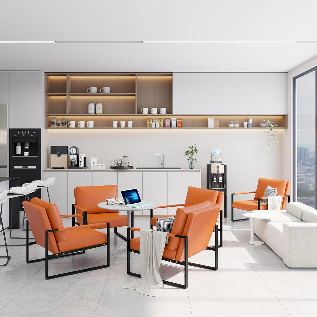 LinkRomat Accent Chair Set of 2 Leather Modern Comfortable Waiting Room Chairs Easy to Clean Couch Chair for Bedroom Living Room Office,Orange