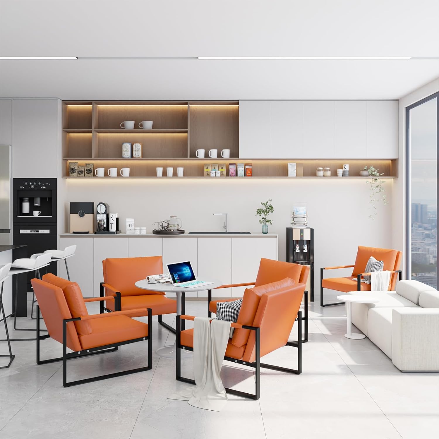LinkRomat Accent Chair Set of 2 Leather Modern Comfortable Waiting Room Chairs Easy to Clean Couch Chair for Bedroom Living Room Office,Orange