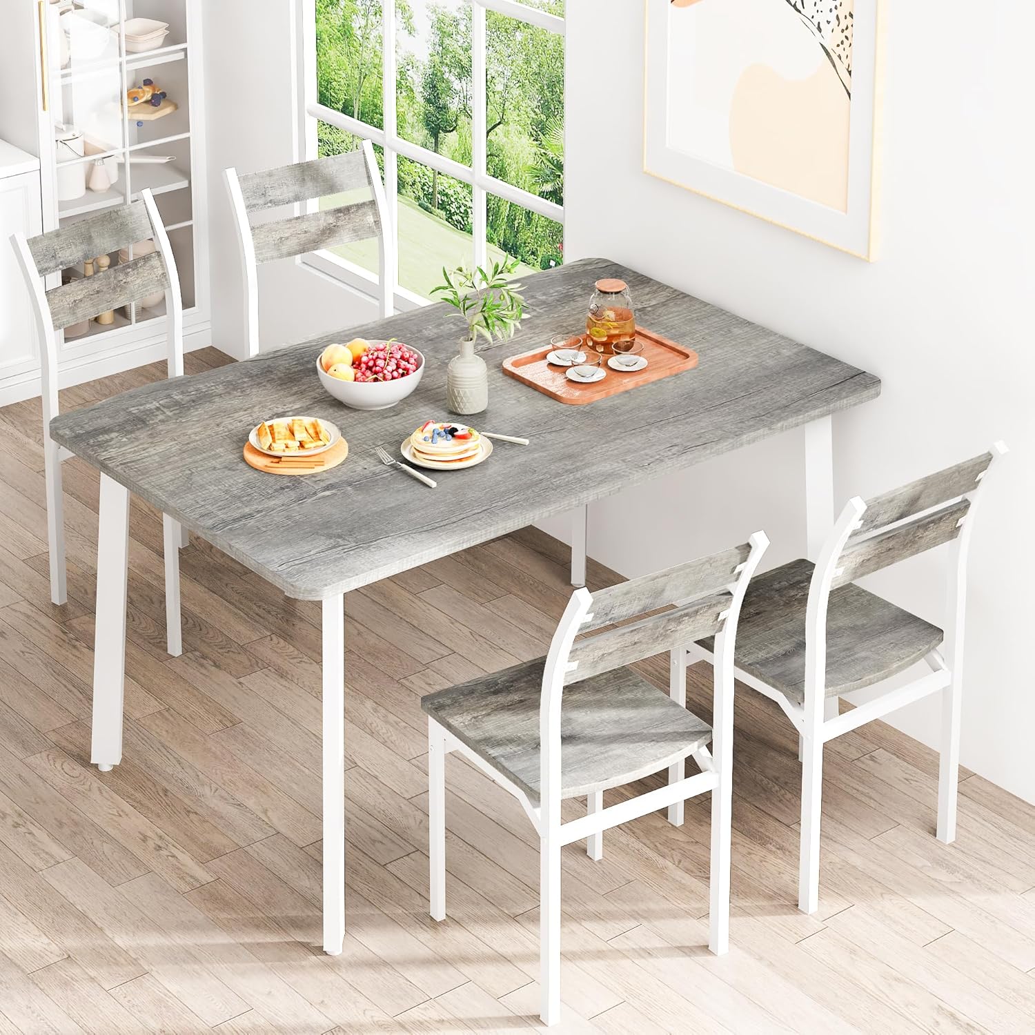 LinkRomat Farmhouse Dining Table Set for 4, Kitchen Table and Chairs for Dining Room, Small Spaces, Easy Assembly & Sturdy