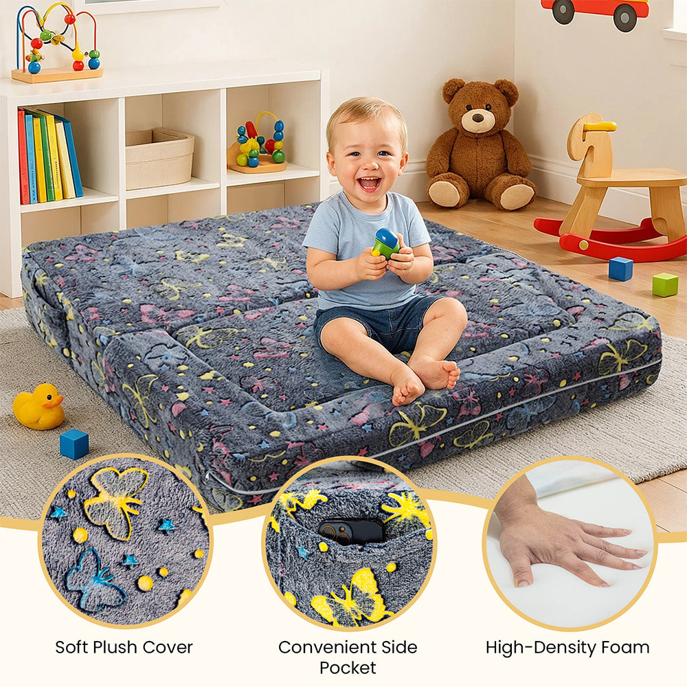 LinkRomat Modular Kids Play Couch, Toddler & Child Sectional Sofa, Glow in Dark, 3-in-1 Convertible Play Couch with High-Density Foam for Boys Girls