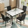 LinkRomat 5-Piece Marble Dining Table Set, Modern Kitchen Table and 4 Upholstered Black PU Chairs for Dining Room, Dinette, Compact Space Saving Dining Furniture Set, Table Edging