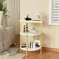 LinkRomat Marble Side Table Set of 2, 3-Tier Small Round End Table with Metal Frame, Bedside Corner Table for Living Room & Bedroom, White+Gold