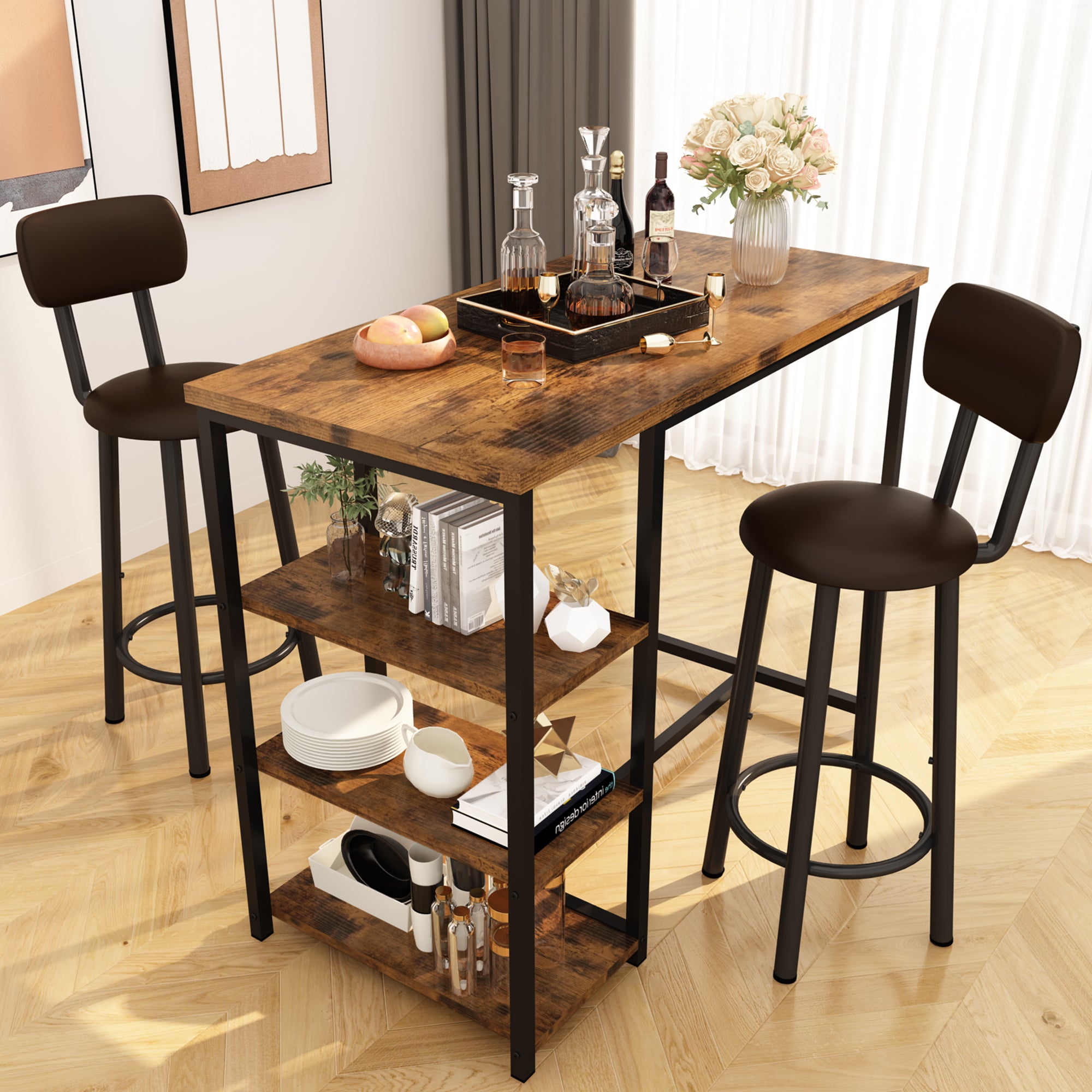 LinkRomat 7-Piece Dining Table Set for 6 with Faux Leather Chairs, Modern Kitchen & Dining Room Table Set, Rectangular Dinner Table and Chairs for 6 People