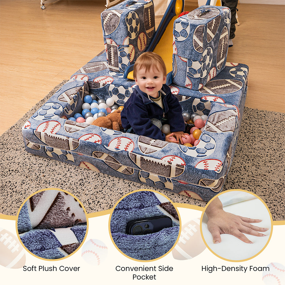 LinkRomat Modular Kids Play Couch, Toddler & Child Sectional Sofa, Glow in Dark, 3-in-1 Convertible Play Couch with High-Density Foam for Boys Girls