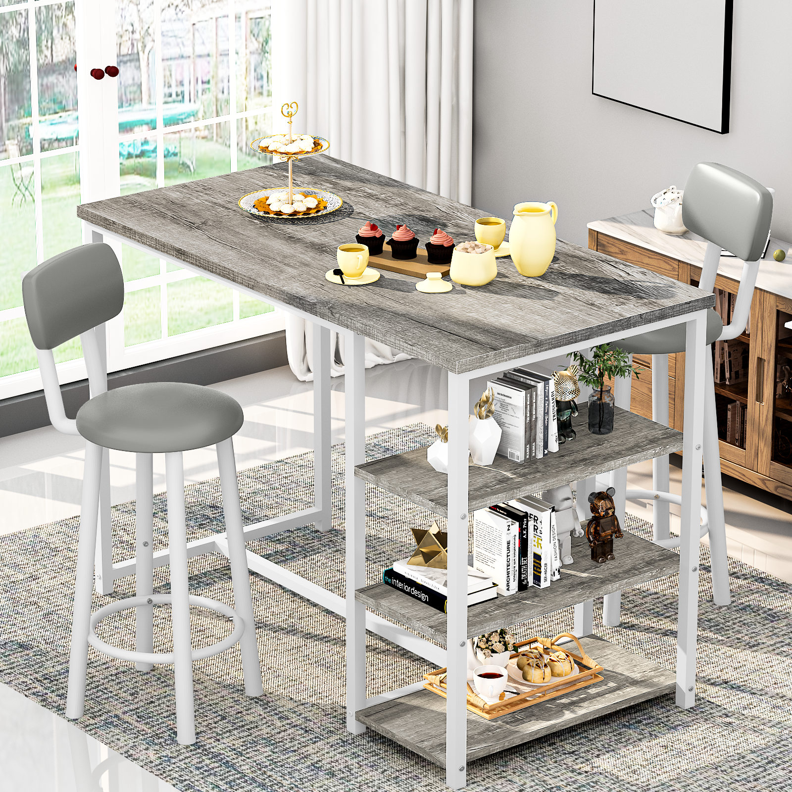 LinkRomat 7-Piece Dining Table Set for 6 with Faux Leather Chairs, Modern Kitchen & Dining Room Table Set, Rectangular Dinner Table and Chairs for 6 People