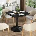 LinkRomat Black Square Dining Table for 2-4 Person,32 Inches Kitchen Table with Pedestal Base for Small Spaces,Modern Minimalist Design for Dining Room & Kitchen.