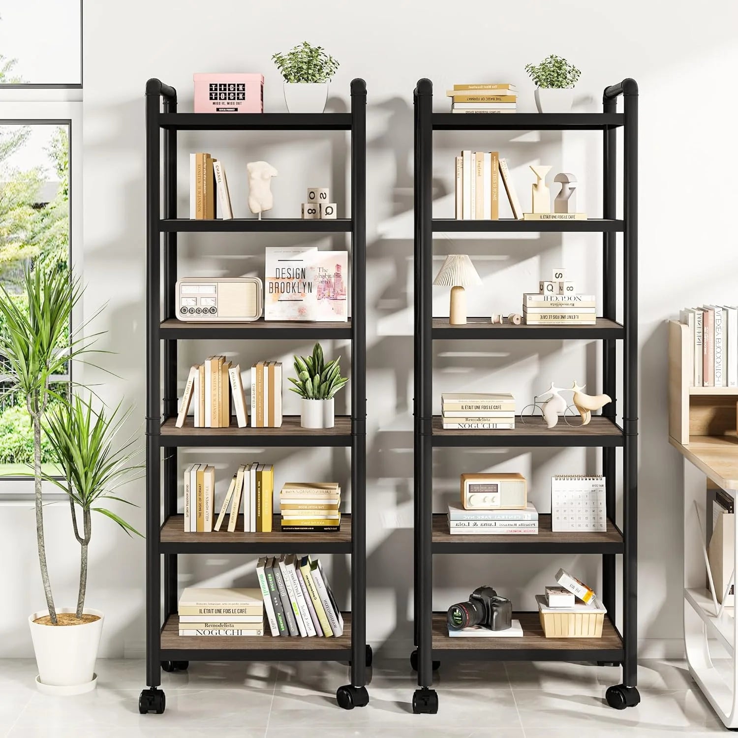 LTTROMAT Slim Rolling Storage Cart 6 Tier Bathroom Organizer Mobile Shelving Unit Utility Cart Tower Rack for Kitchen Laundry Narrow Places, Black