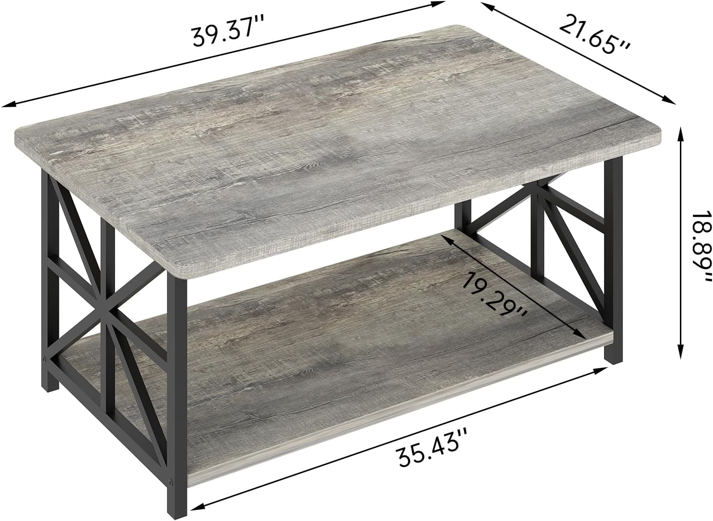 LinkRomat Rectangular Coffee Table with Storage Shelf, 2-Tier Center Table with Rounded Corners for Living Room, Small Spaces, Easy Assembly, Black