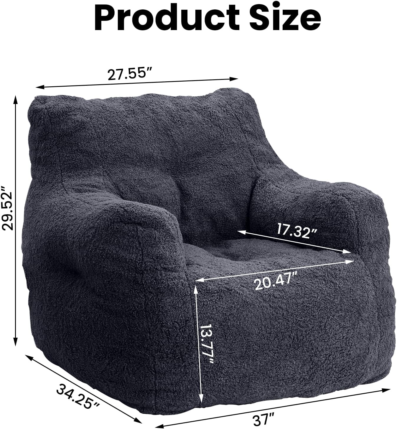 LinkRomat Bean Bag Chair, Bean Bag Sofa with Tufted Soft Stuffed Filling, Fluffy and Lazy Sofa with Premium Memory Foam Filler for Living Room, Bedroom, Dorm