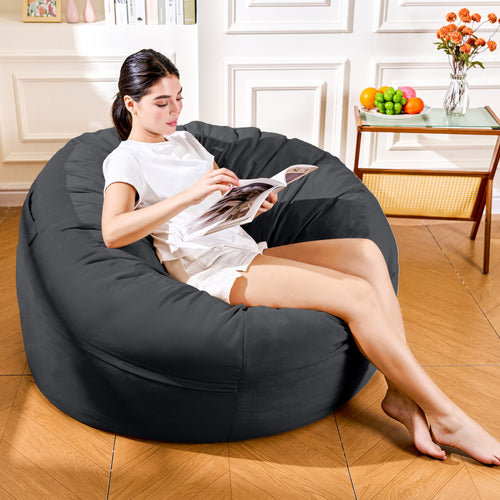 4FT Bean Bag Chair, Minimalist Bean Bag with Velvet Cover, Fluffy and Comfy Bean Bag for Adults, Bean Bag Sofa Filled with High-Density Sponge for Gaming (Yellowish Beige)