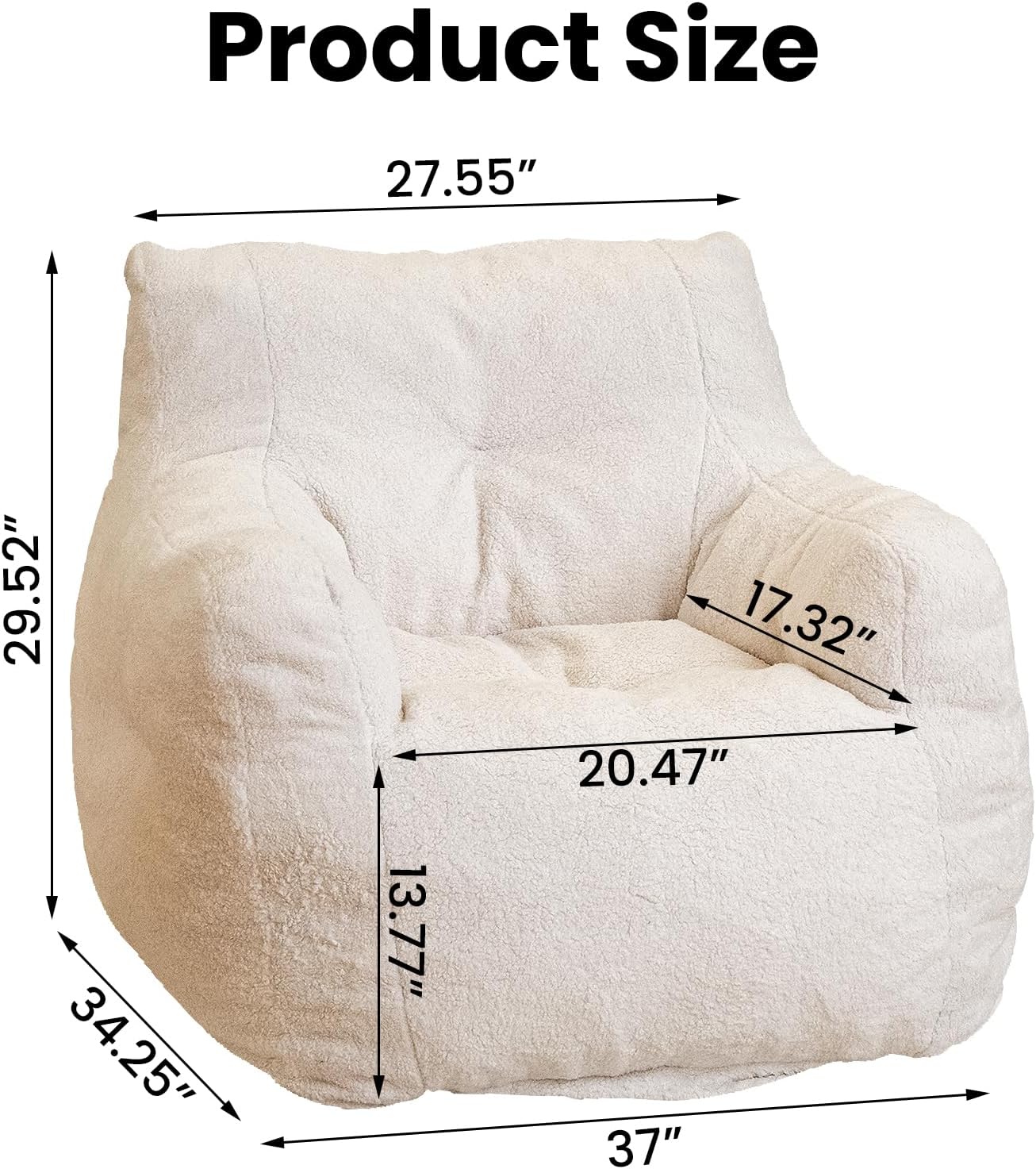LinkRomat Bean Bag Chair, Bean Bag Sofa with Tufted Soft Stuffed Filling, Fluffy and Lazy Sofa with Premium Memory Foam Filler for Living Room, Bedroom, Dorm