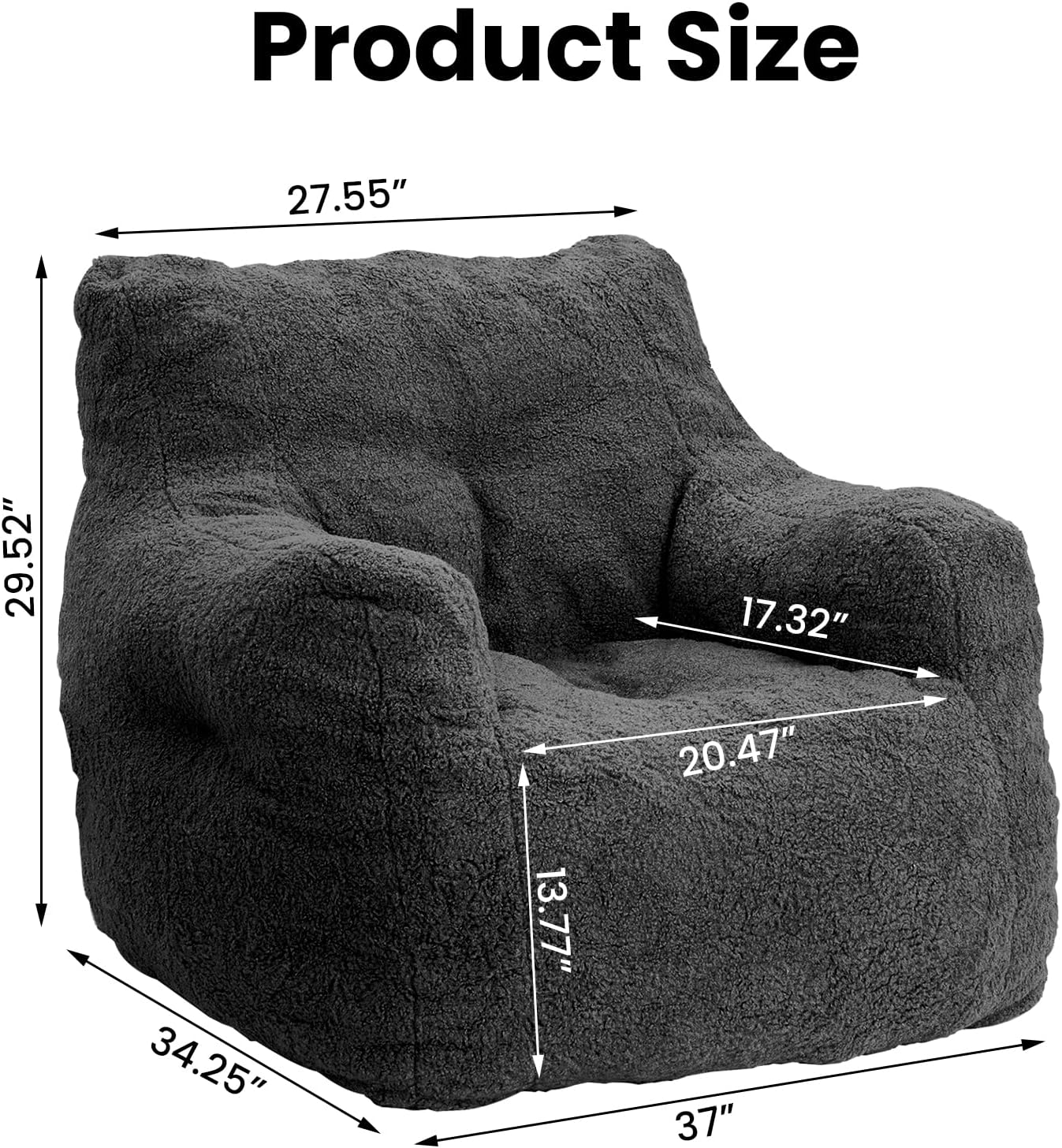 LinkRomat Bean Bag Chair, Bean Bag Sofa with Tufted Soft Stuffed Filling, Fluffy and Lazy Sofa with Premium Memory Foam Filler for Living Room, Bedroom, Dorm