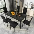 LinkRomat 7-Piece Glass Dining Table Set for 6, Modern Kitchen Table with PU Leather Chairs, Black Dining Room Table and Chairs Set for Small Space, Apartment