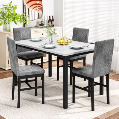 Recaceik 5 Piece Modern Faux Marble Dining Table Set, Gray