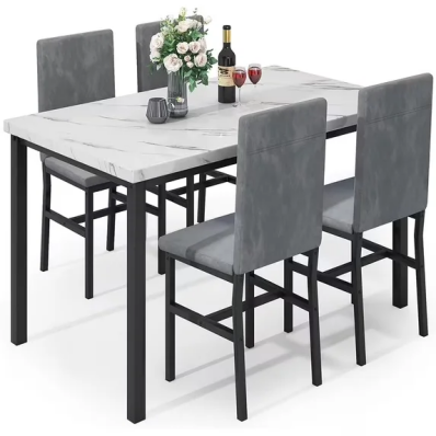 LinkRomat 5-Piece Faux Marble Dining Table Set for 4, Modern Kitchen Table with Chairs, Dinette Dining Room Furniture Set for Compact Space Saving