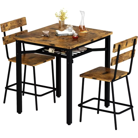 Cvortll 3-Piece Dining Table Set for 2,Wooden Farmhouse Dining Table with Storage,Square Kitchen Table Set for Dining Room,Small Space