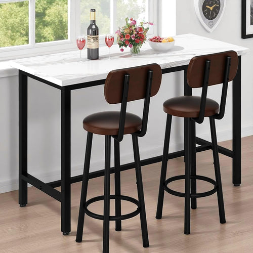 3 Piece Pub Dining Set, 24" Dining Table Set with 2 PU Leather Upholstered Stools, Square Small Space Kitchen Table Pub Set for Apartment Dining Room, Living Room