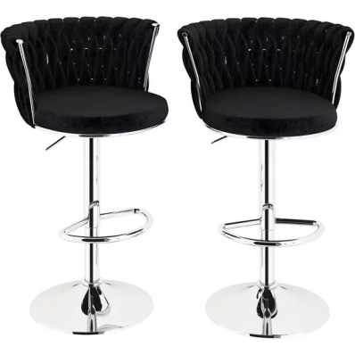 LinkRomat Velvet Bar Stools Set of 2,Swivel Counter Height Bar Stools with Backrest and Footrest,for Kitchen Island Dining Chairs