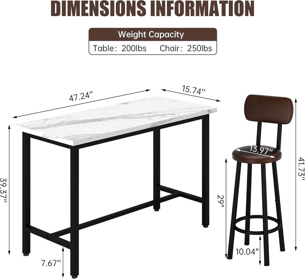 3 Piece Pub Dining Set, 24" Dining Table Set with 2 PU Leather Upholstered Stools, Square Small Space Kitchen Table Pub Set for Apartment Dining Room, Living Room
