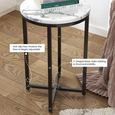 Cvortll Round Side Table Set of 2,Faux Marble White Round End Table,Modern Home Decor Accent Tables for Small Spaces,Living Room,Bedroom