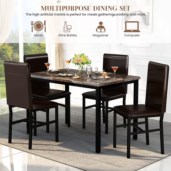Cvortll 5 Pieces Dining Table Set for 4, 30.1"H Kitchen Table with Faux Marble Top and 4 Chairs