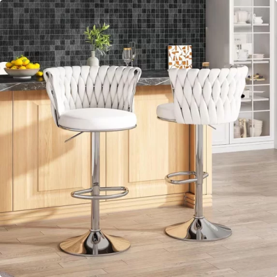LinkRomat Velvet Bar Stools Set of 2,Swivel Counter Height Bar Stools with Backrest and Footrest,for Kitchen Island Dining Chairs