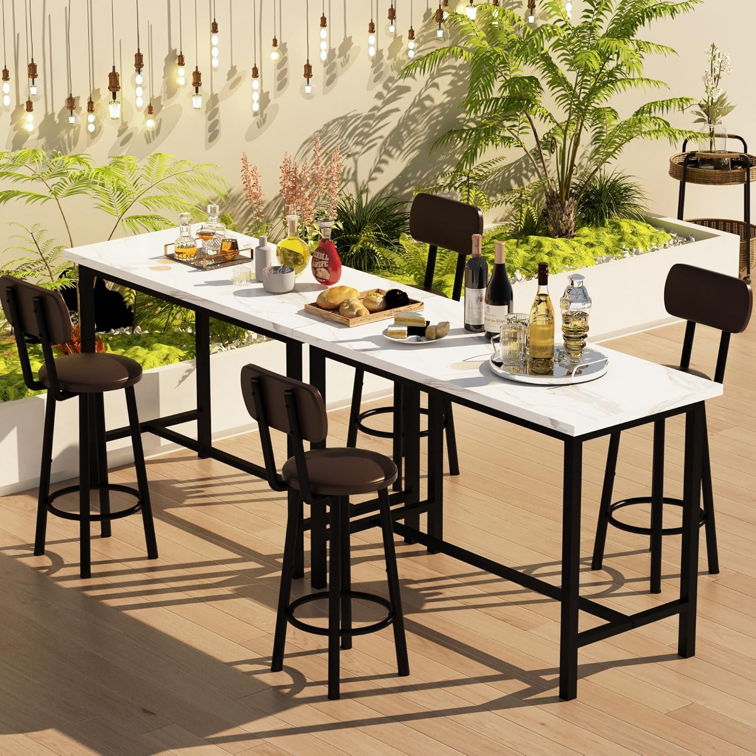 3 Piece Pub Dining Set, 24" Dining Table Set with 2 PU Leather Upholstered Stools, Square Small Space Kitchen Table Pub Set for Apartment Dining Room, Living Room