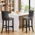 LinkRomat Bar Stools Set of 2, 27''H Velvet Tufted Counter Height Barstools with Back and Footrest, Upholstered Tall Chairs for Kitchen Island, Pub