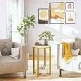 LinkRomat Marble Side Table Set of 2, Small Round End Table with Metal Frame, Bedside Corner Table for Living Room & Bedroom, Gold
